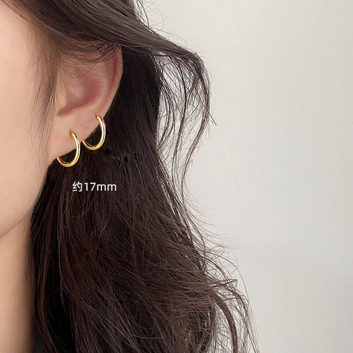 Wholesale Large circle earrings plated with pure silver, with a retro and minimalist style. Small ear ring accessories