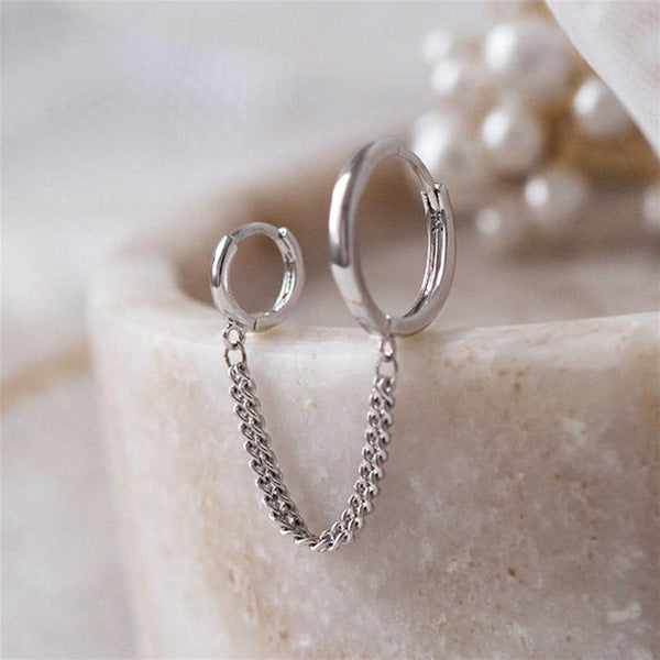 Wholesale Double ear hole connected earrings, simple and personalized earrings, single short ear buckle
