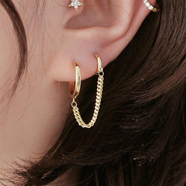 Wholesale Double ear hole connected earrings, simple and personalized earrings, single short ear buckle