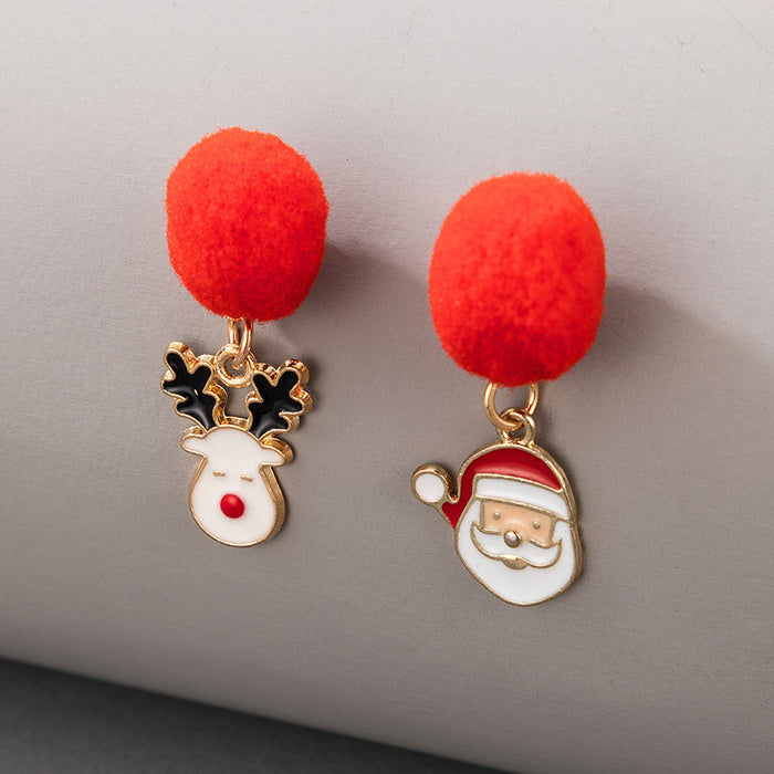 Wholesale Christmas Candy Elk Bell Earrings with Red Green Wool Ball Fashion MOQ≥2