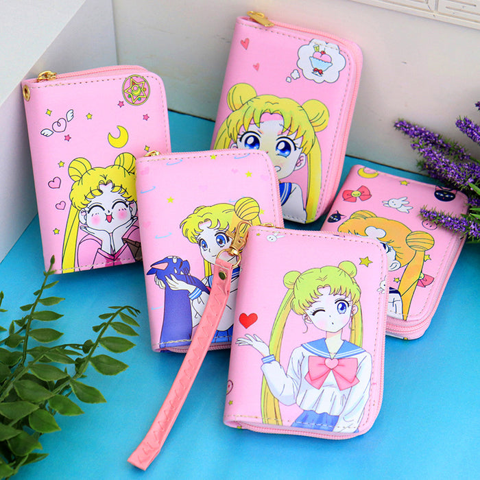 Wholesale Mini Cartoon beautiful girl cute female student fresh women's short zipper portable wallet