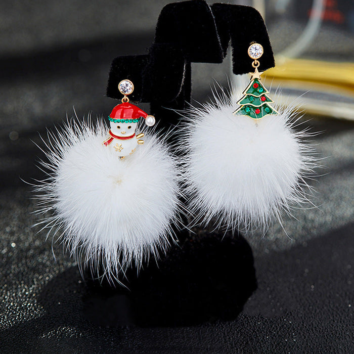 Wholesale Earrings Alloy Diamond Christmas Tree Snowman Fur Balls JDC-ES-Duoli013
