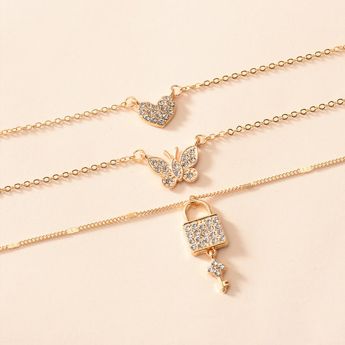 Wholesale New Personalized Butterfly Key Love Pendant Multi layer Necklace Fashion Street Photography Crystal Sweater Chain