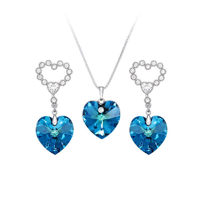 Wholesale Alloy Gold-plated Ocean Heart Set Imitation Crystal Earrings Necklace JDC-ES-XP003