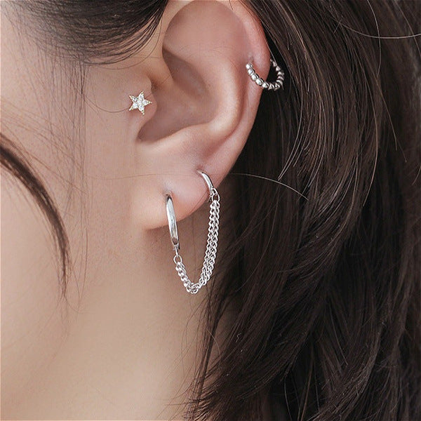 Wholesale Double ear hole connected earrings, simple and personalized earrings, single short ear buckle