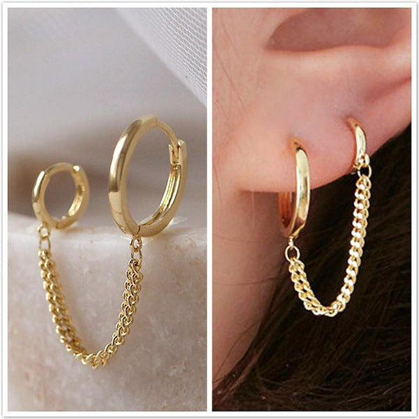 Wholesale Double ear hole connected earrings, simple and personalized earrings, single short ear buckle