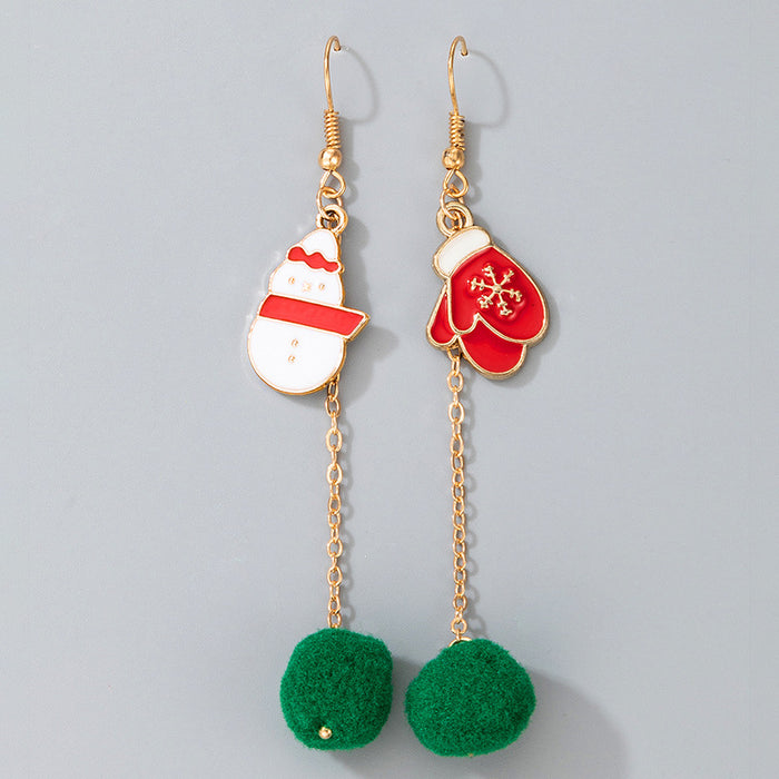 Wholesale Christmas Candy Elk Bell Earrings with Red Green Wool Ball Fashion MOQ≥2