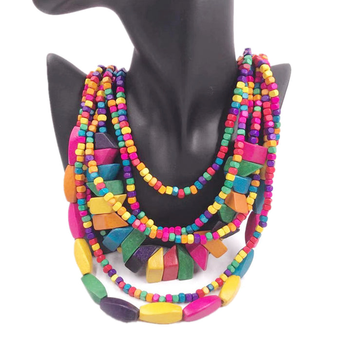 Wholesale Wooden Multi-layer Beaded Long Necklace JDC-NE-NanH006