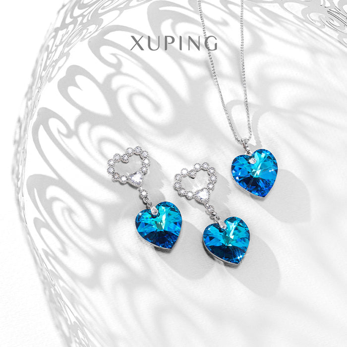 Wholesale Alloy Gold-plated Ocean Heart Set Imitation Crystal Earrings Necklace JDC-ES-XP003