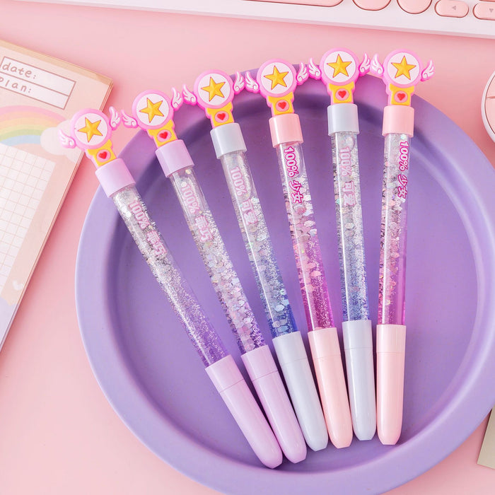 Wholesale Gel pen liquid colorful quicksand pen black water pen student supplies