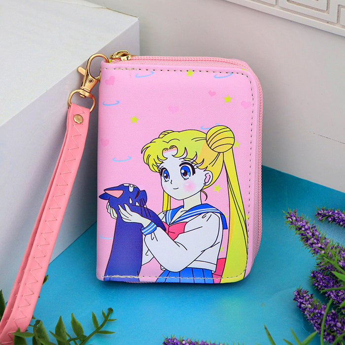 Wholesale Mini Cartoon beautiful girl cute female student fresh women's short zipper portable wallet