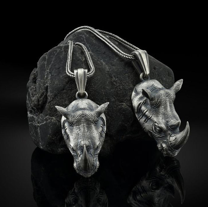 Wholesale Rhino Head Pendant Stainless Men's Necklace JDC-NE-TuoPu005