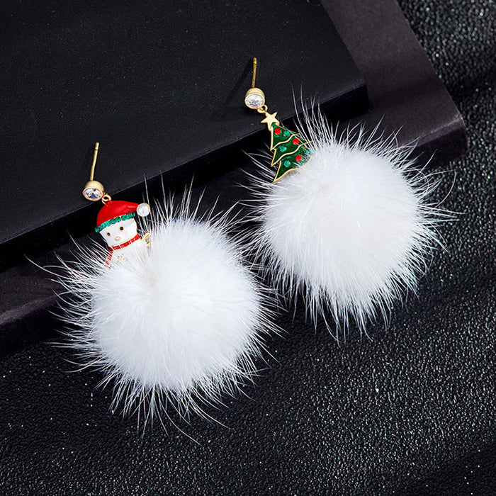 Wholesale Earrings Alloy Diamond Christmas Tree Snowman Fur Balls JDC-ES-Duoli013