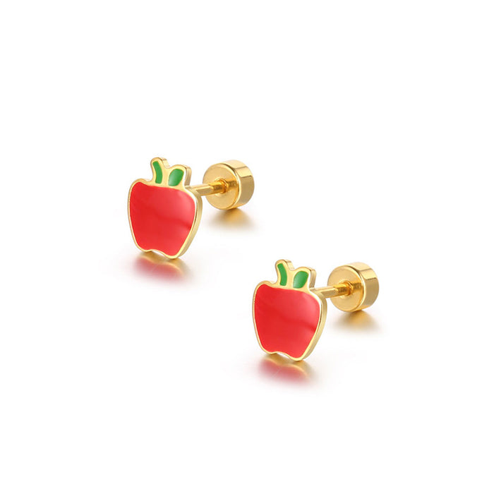 Wholesale Titanium Steel Earrings Red Apple Mini Earrings