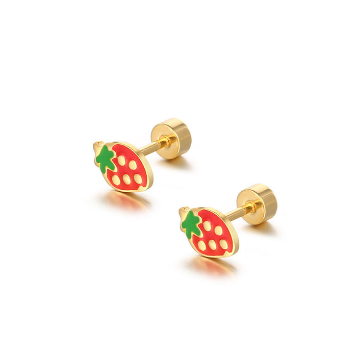 Wholesale Girl Cute Small Colorfulful Strawberry Earrings Titanium Steel