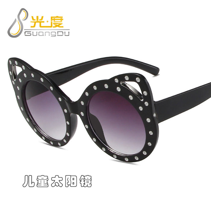 Wholesale Children's point diamond round frame glasses, teddy bear sunglasses, cute fox ear glasses, sunglasses