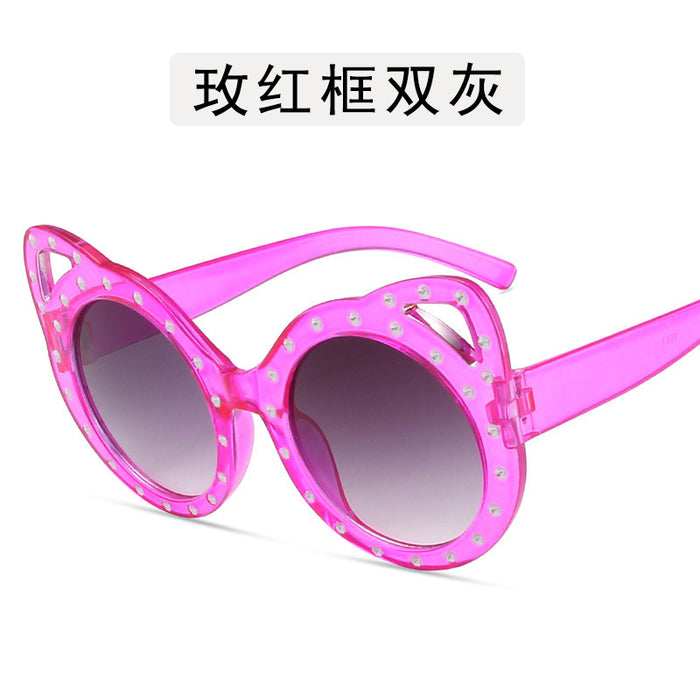Wholesale Children's point diamond round frame glasses, teddy bear sunglasses, cute fox ear glasses, sunglasses