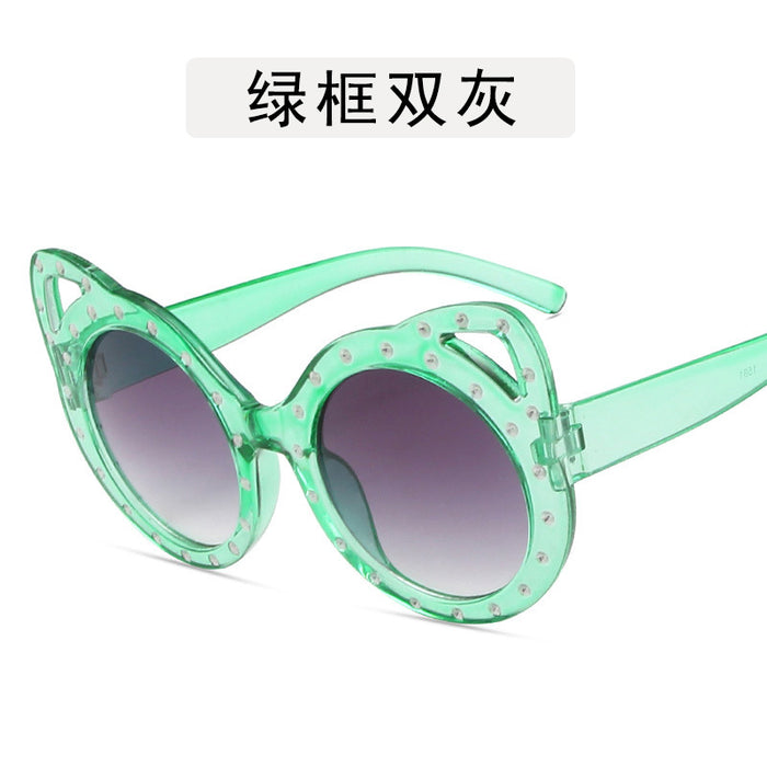 Wholesale Children's point diamond round frame glasses, teddy bear sunglasses, cute fox ear glasses, sunglasses