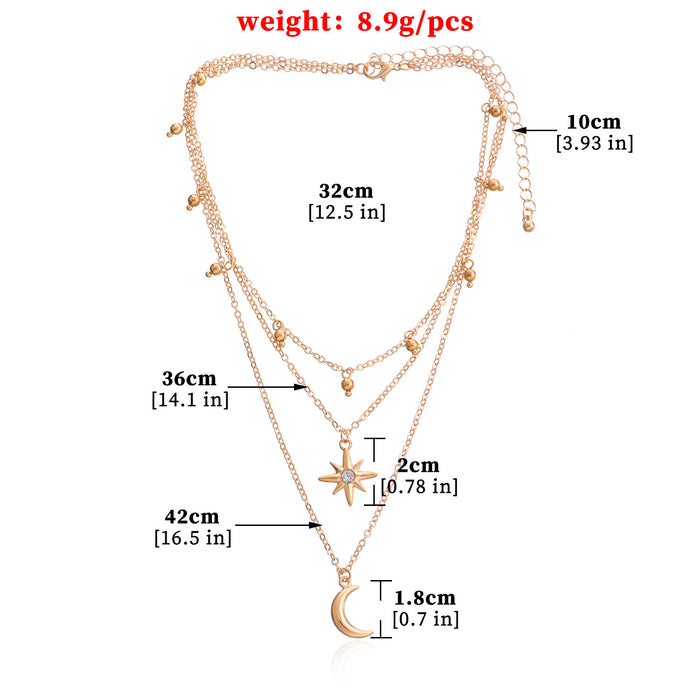 Wholesale Jewelry Metal Crescent Diamond Star Necklace Women's Necklace