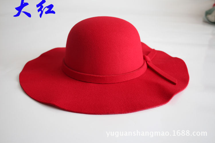 Wholesale Wave Large Brim Retro Faux Wool Felt Hat JDC-FH-DG010