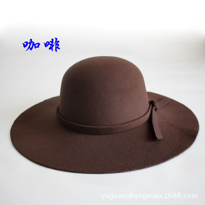 Wholesale Wave Large Brim Retro Faux Wool Felt Hat JDC-FH-DG010