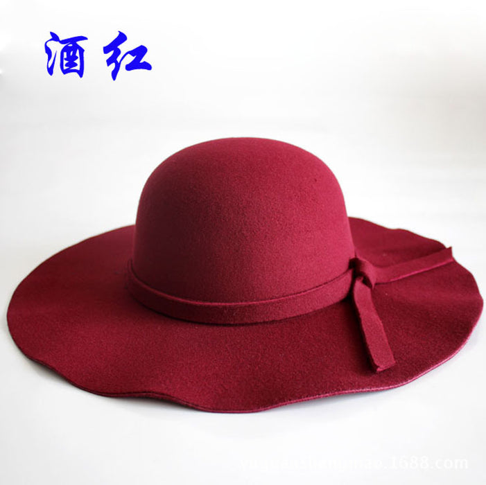 Wholesale Wave Large Brim Retro Faux Wool Felt Hat JDC-FH-DG010