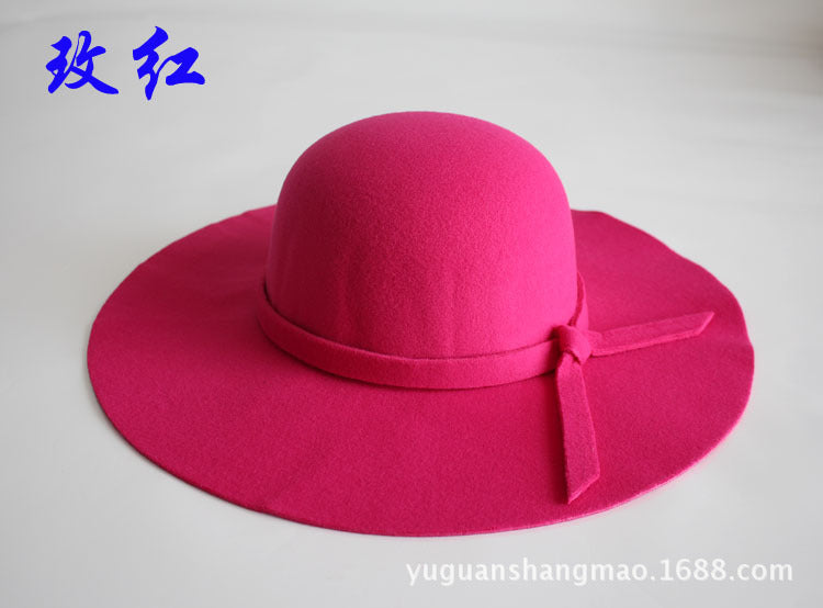 Wholesale Wave Large Brim Retro Faux Wool Felt Hat JDC-FH-DG010