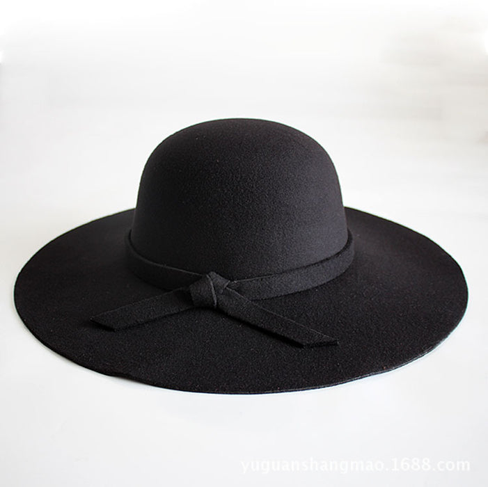 Wholesale Wave Large Brim Retro Faux Wool Felt Hat JDC-FH-DG010