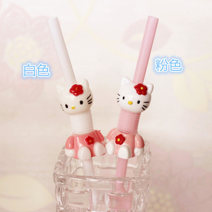 Wholesale 10pcs Cute Cartoon Shape Retractable and Curved Cartoon Straws Pink Drinking Straws