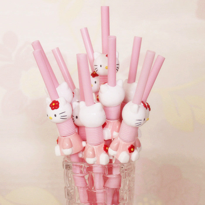 Wholesale 10pcs Cute Cartoon Shape Retractable and Curved Cartoon Straws Pink Drinking Straws