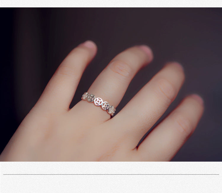 Wholesale Pure silver open ring, copper coin string ring, pure silver