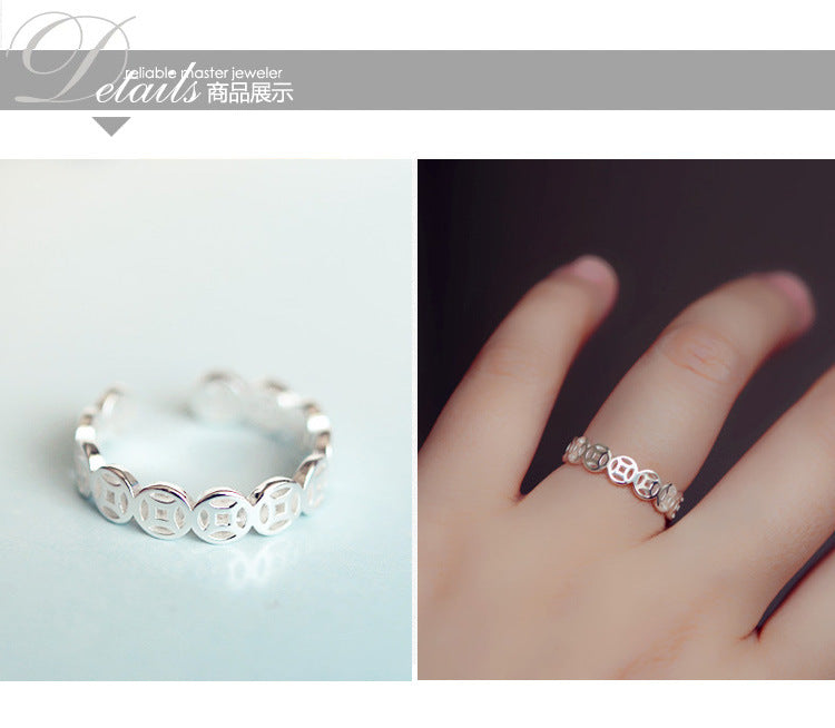 Wholesale Pure silver open ring, copper coin string ring, pure silver