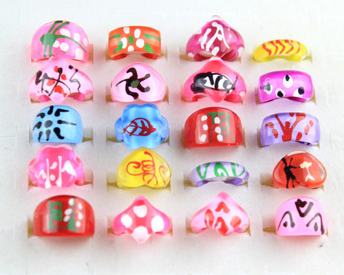 Wholesale 100pcs Children' s hand-painted heart ring acrylic print ring