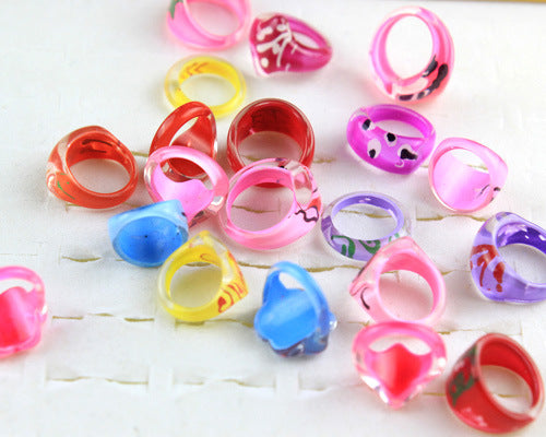 Wholesale 100pcs Children' s hand-painted heart ring acrylic print ring
