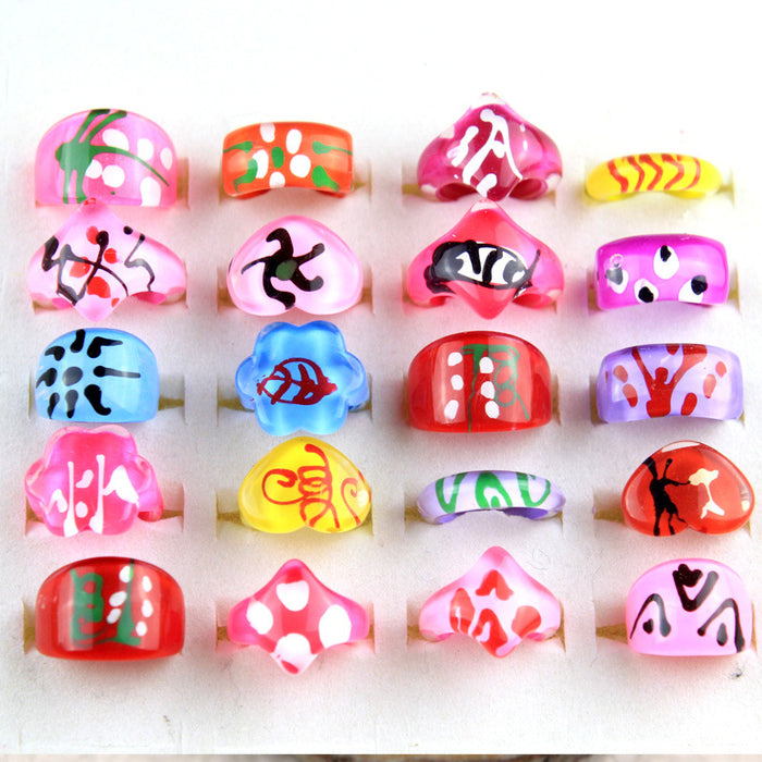 Wholesale 100pcs Children' s hand-painted heart ring acrylic print ring