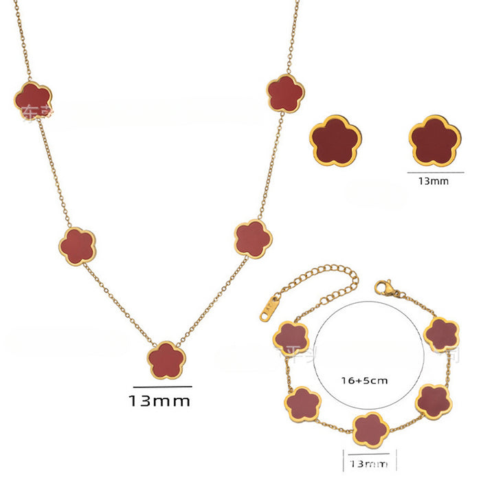Wholesale Titanium Steel Clover Plum Blossom Necklace Jewelry Set JDC-NE-Pingtouge001