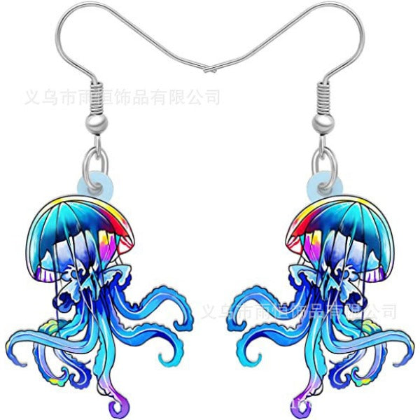 Wholesale Acrylic Cute Girl Cartoon Jellyfish Pendant Earrings JDC-ES-Yuhen007