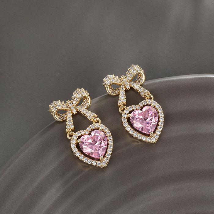 Wholesale Diamond Bow Heart Earrings Sweet Beauty JDC-ES-XP010