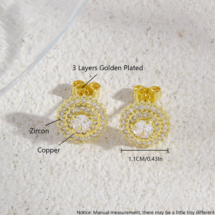Wholesale Copper Gold Plated Simple Zircon Earrings JDC-ES-BaiTian018