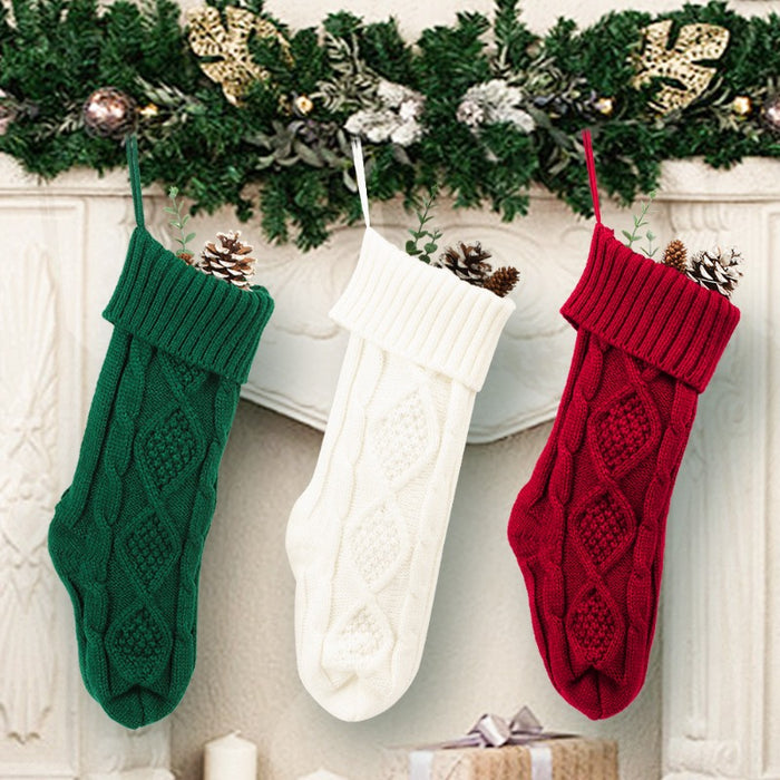 Wholesale large gift bags knitted Christmas ornaments wool Christmas stockings JDC-SK-XQ031