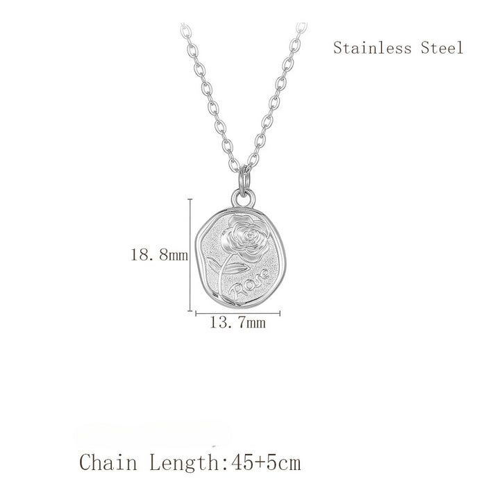 Wholesale 2pcs Stainless Steel Rose Circle Pendant Necklace JDC-NE-LangDi011