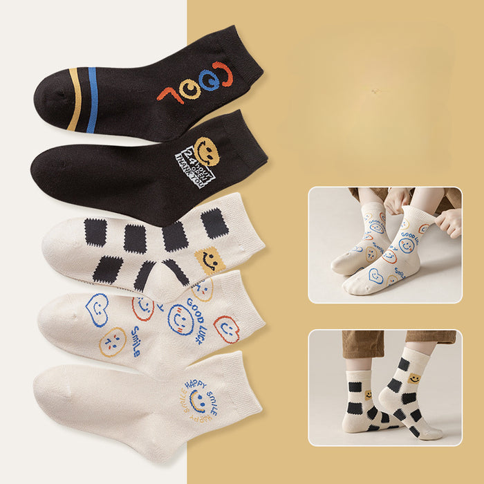 Wholesale Children's Smiling Face Combed Cotton Mid Tube Baby A-level Breathable Cotton Socks for Boys and Girls JDC-SK-SL009