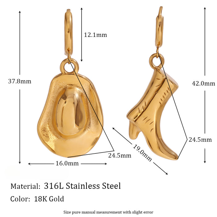Wholesale Stainless Steel Plated 18K Gold Western Cowboy Boots, Hats, Earrings JDC-ES-MengJ007