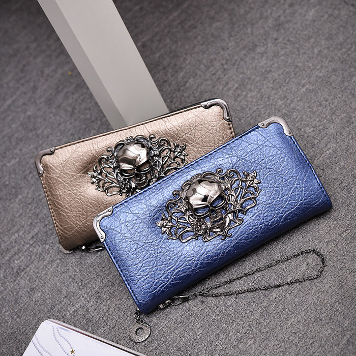 Wholesale PU Skull Design Wallet Street Trend Unisex Handbag Phone Pouch