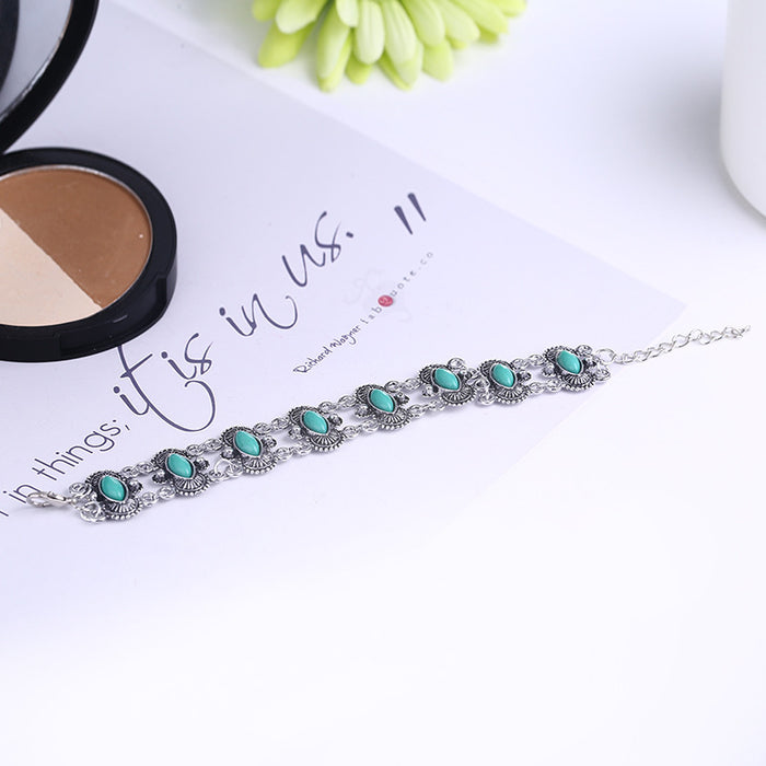 Wholesale Retro Ethnic Turquoise Water Drops Retro Anklet