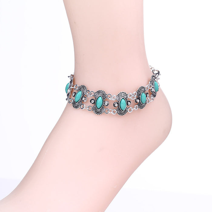 Wholesale Retro Ethnic Turquoise Water Drops Retro Anklet