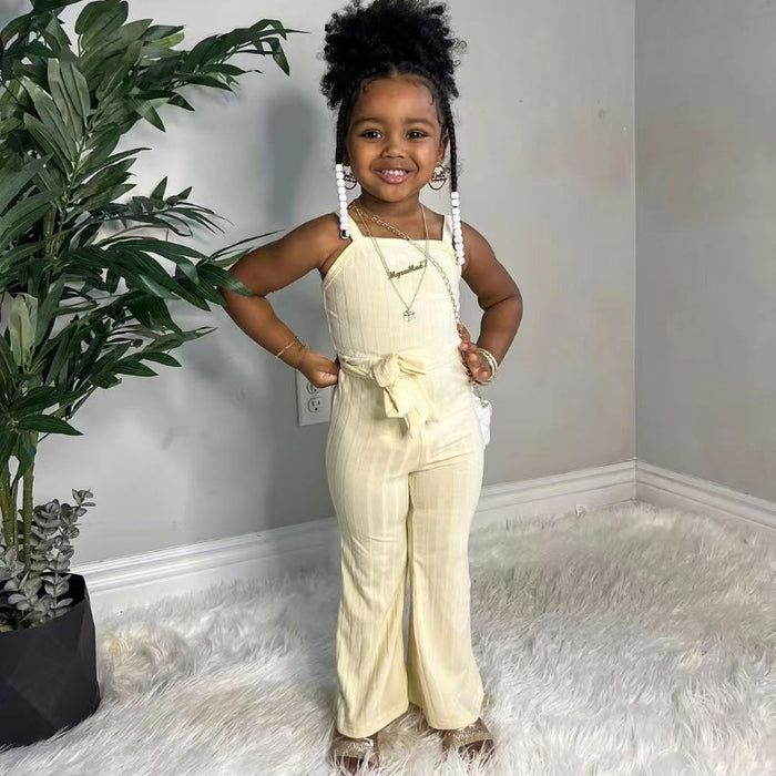 Wholesale Pit Stripe Sling Solid Color Jumpsuit Floor-length Pants Children's Jumpsuit JDC-CTS-YaYaMi028