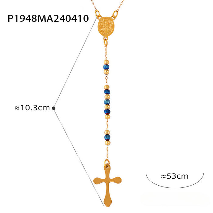 Wholesale Relief Medal Tassel Cross Pendant Titanium Steel Necklace JDC-NE-MiLi017