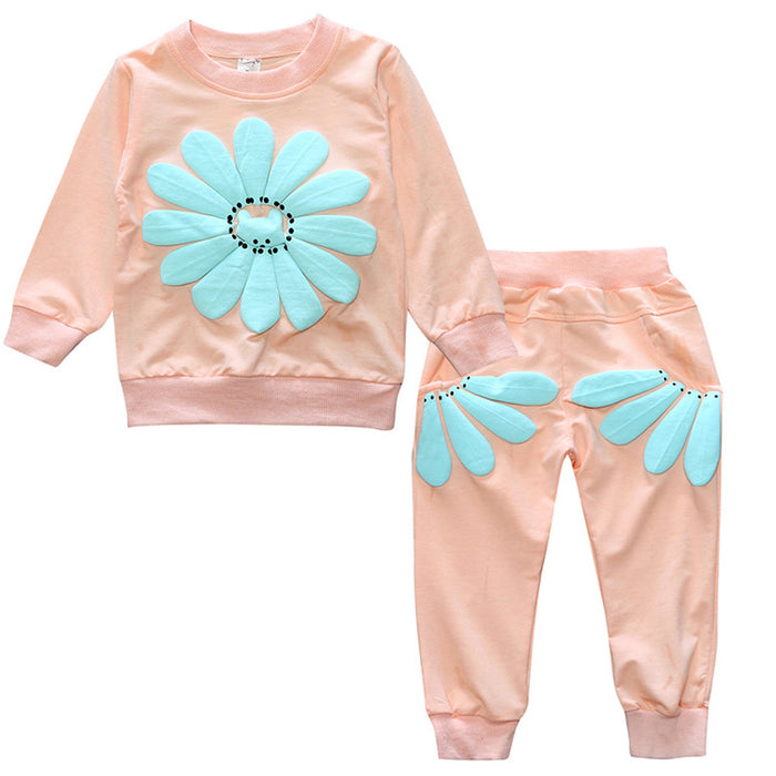 Wholesale Spring and Autumn New Children's Set Women's Small and Medium Children's Set Sunflower 2-piece Set JDC-CTS-SK004