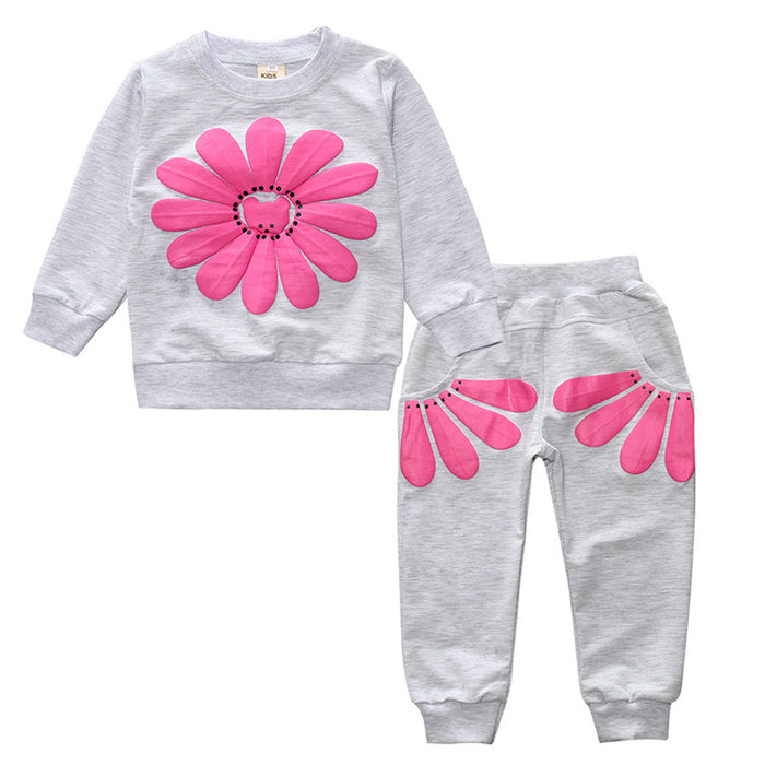 Wholesale Spring and Autumn New Children's Set Women's Small and Medium Children's Set Sunflower 2-piece Set JDC-CTS-SK004